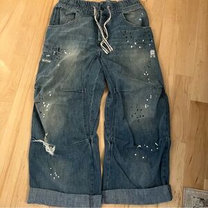 Free People distressed paint splatter pull on jeans